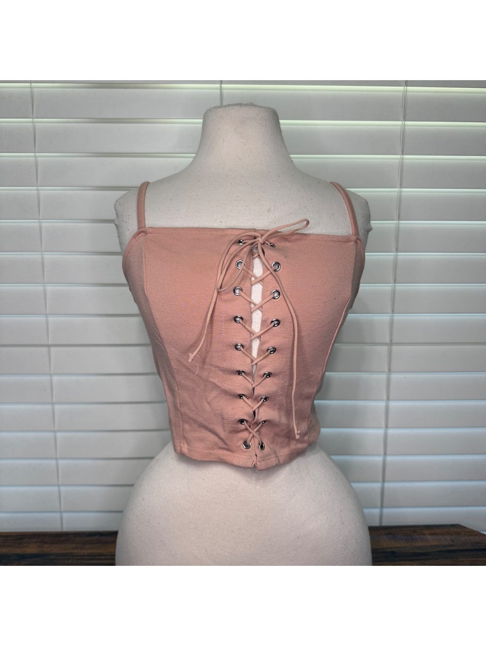 Forever 21 Peach Lace-Up Crop Top with Spaghetti Straps Size Small